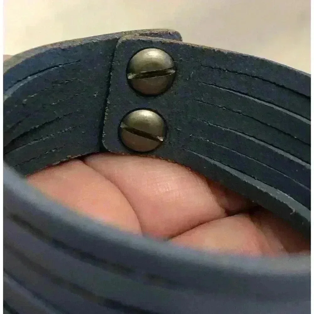 Kenneth Cole Reaction Blue‎ Leather Multi Strand Cuff Bracelet Stud Closure 7in